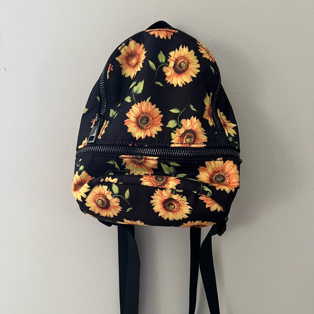 Sunflower Print Black Mini Backpack